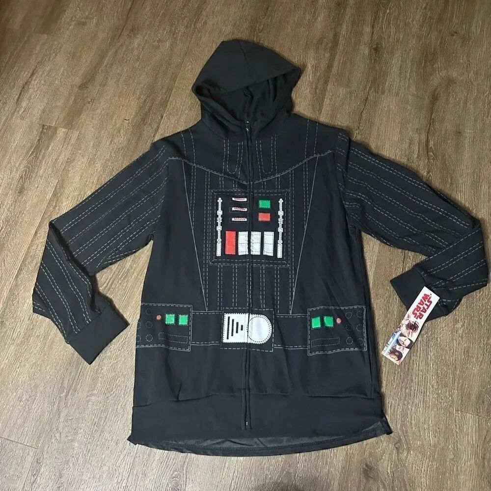 Star Wars Disney Darth Vader Boys Black Full Zip Hoodie Jacket Removable Cape XL